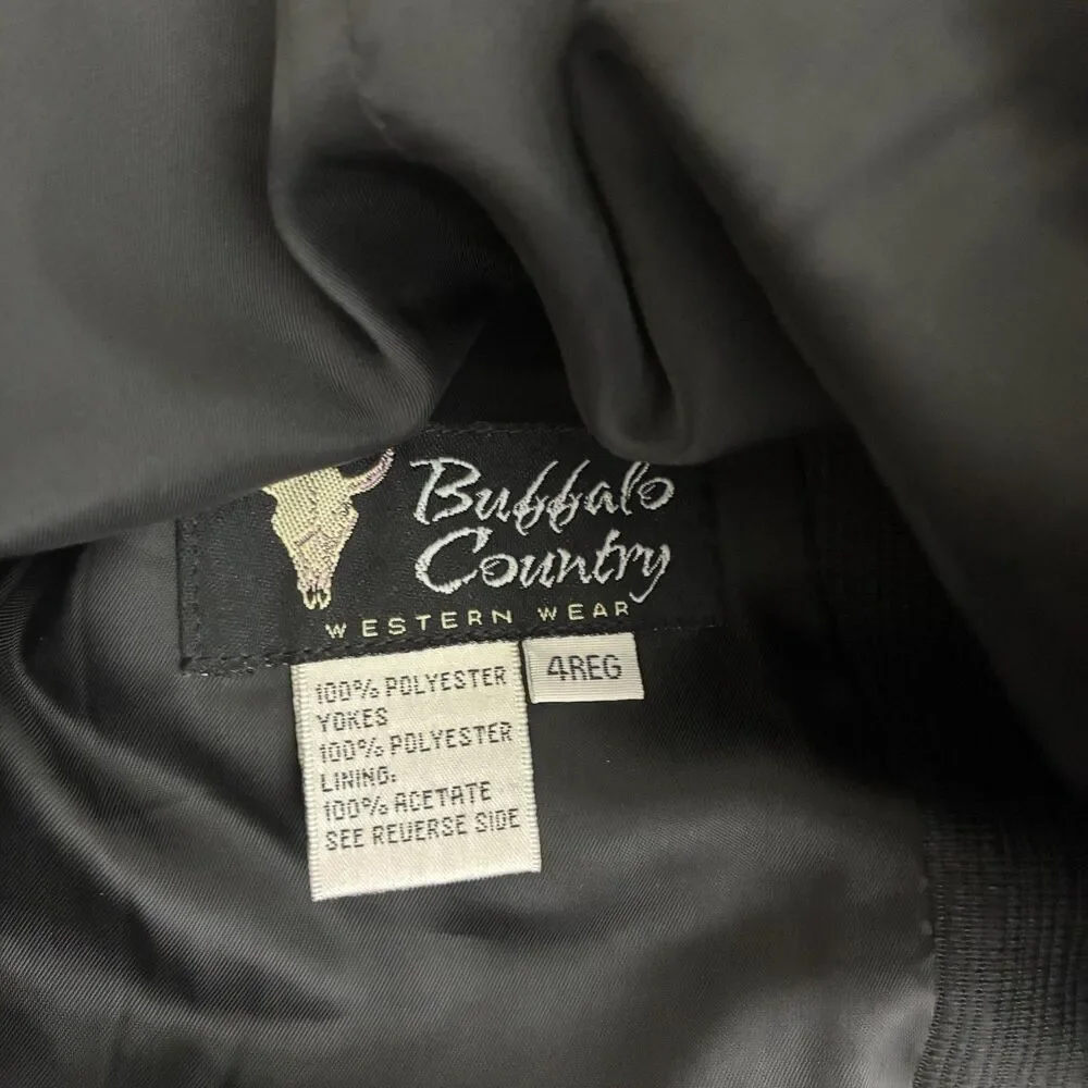 Buffalo Country Suit Jacket Boys 4 Black Western Cowboy Embroidered Velvet Yoke